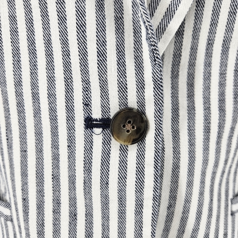Banana Republic Classic Fit Blazer Linen Blue Stripe Long Sleeve Jacket 6 - Picture 4 of 8